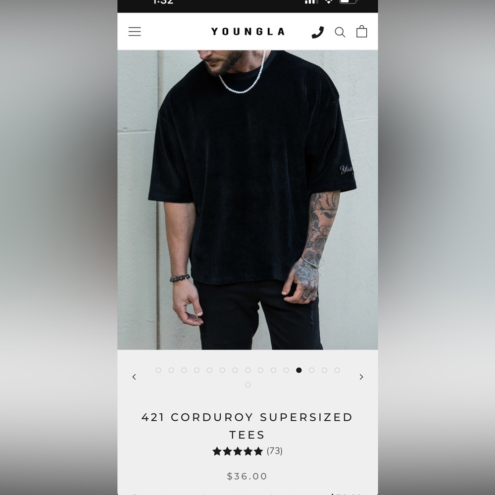 YOUNGLA - Corduroy Supersize Tee // Size Large // BLACK
